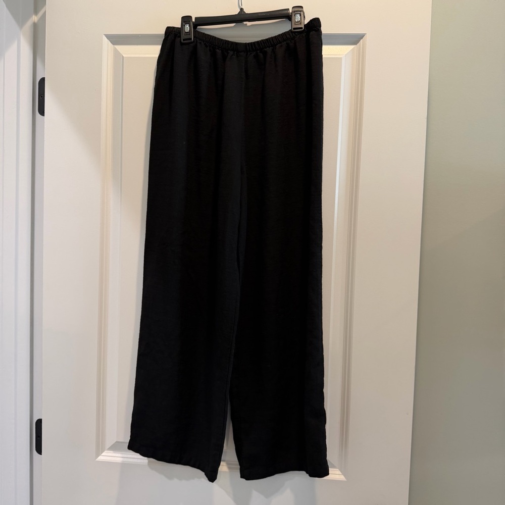 EILEEN FISHER Black Wide Leg Linen Blend Pants